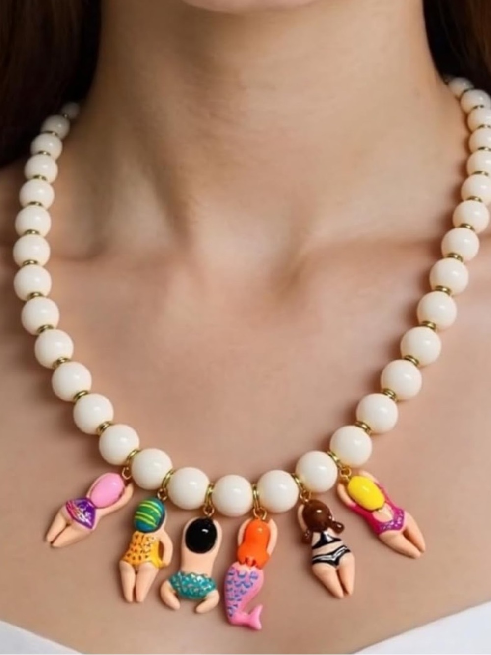 Beach Girl Charm Necklace | Pearl Beaded Statement Necklace #Summer Vacation Y2K